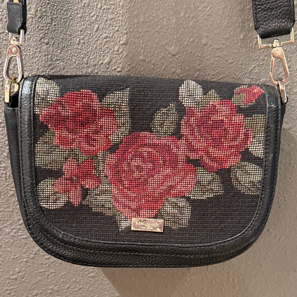 Kate Spade Black and Red Floral Crossbody Bag